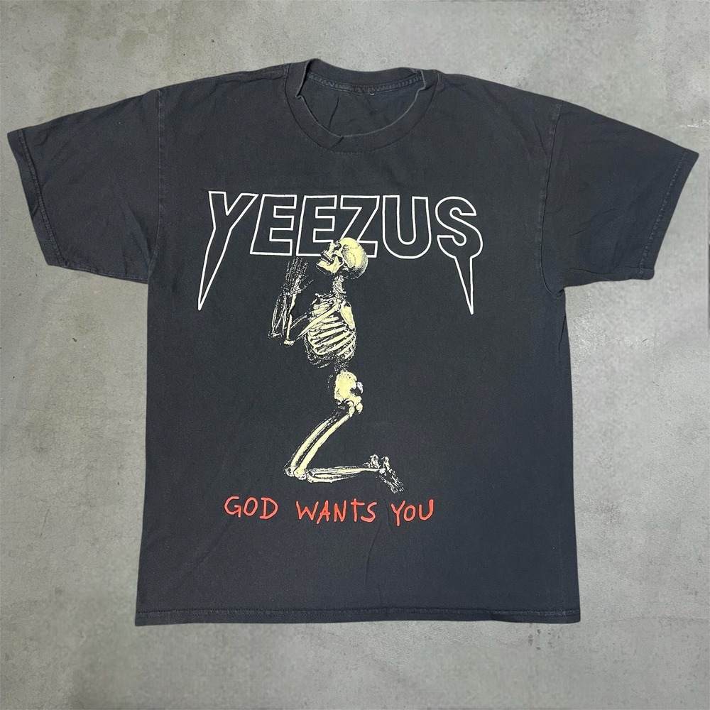 Yeezus Tour Graphic T-Shirt Mens L Black Skeleton God Wants You Kanye West Tee